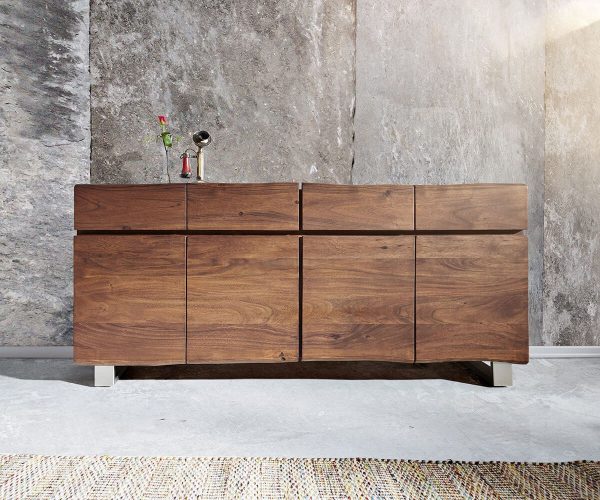 Komoda Live Edge 172 cm akácie hnědá 4 dvířka 4 zásuvky - Image 2