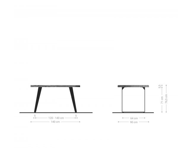 Jídelní stůl Edge 140x90 XL akácie přírodní kov šikmá - Image 6