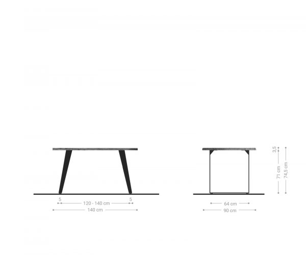 Jídelní stůl Edge 140x90 akácie přírodní kov šikmá podnož - Image 6