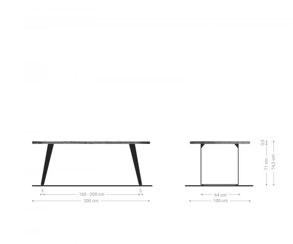 Jídelní stůl Edge 200x100 akácie přírodní kov šikmá podnož - Image 8