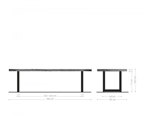 Jídelní stůl Edge 300x100 XL akácie hnědá nerezová ocel široká podnož - Image 6