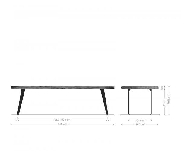 Jídelní stůl Edge 300x100 XL akácie hnědá kovová šikmá podnož - Image 7