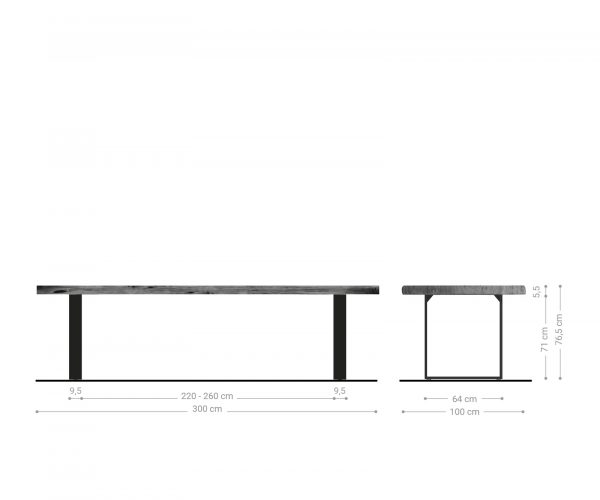 Jídelní stůl Edge 300x100 XL akácie hnědá nerezová ocel úzká nepravidelná hrana - Image 6