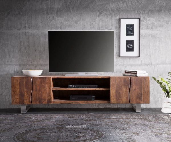 TV stolek Live Edge 200 cm akácie hnědá 4 dvířka 2 přihrádky - Image 2