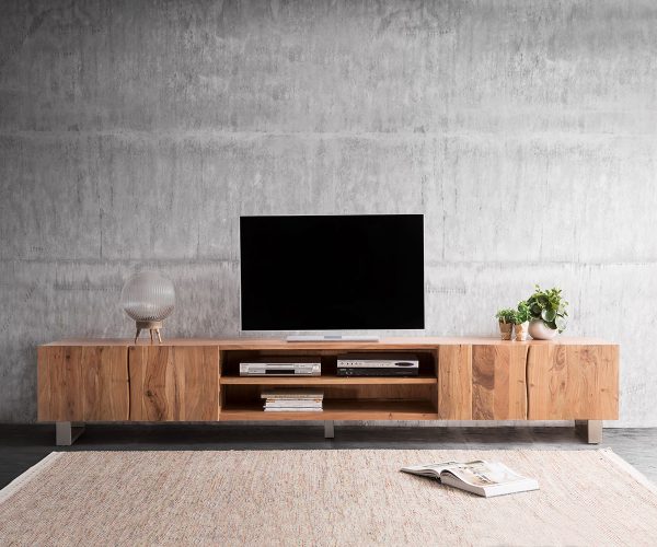 TV stolek Live Edge 300 cm přírodní akácie 4 dvířka 2 přihrádky - Image 2