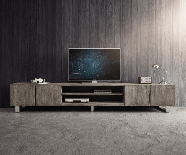 TV stolek Live Edge 300 cm akácie platina 4 dvířka 2 přihrádky - Image 2