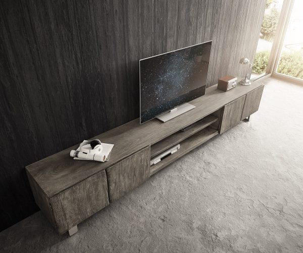 TV stolek Live Edge 300 cm akácie platina 4 dvířka 2 přihrádky - Image 4