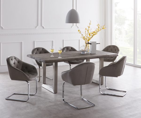 Jídelní stůl Edge 200x100 XL akácie platina nerezová ocel široká podnož - Image 5