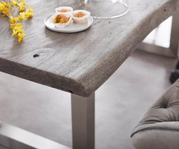 Jídelní stůl Edge 200x100 XL akácie platina nerezová ocel široká podnož - Image 4