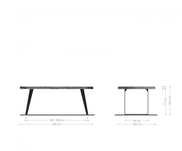 Jídelní stůl Edge 200x100 XL akácie platina kov šikmá - Image 6