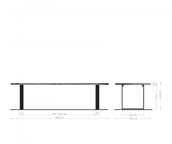 Jídelní stůl Edge 300x100 akácie hnědá nerezová ocel úzká nepravidelná hrana - Image 5