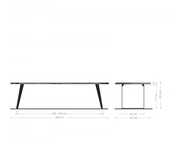 Jídelní stůl Edge 300x100 akácie hnědá kovová šikmá podnož - Image 7