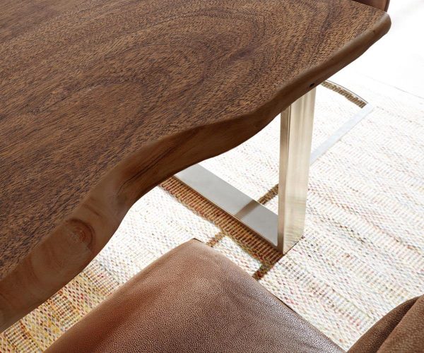 Jídelní stůl Edge 180x90 XL Acacia Brown Stainless Steel Narrow Live-Edge - Image 6