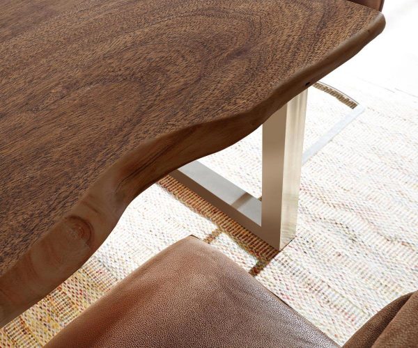 Jídelní stůl Edge 180x90 XL Acacia Brown Stainless Steel Wide Live Edge - Image 6