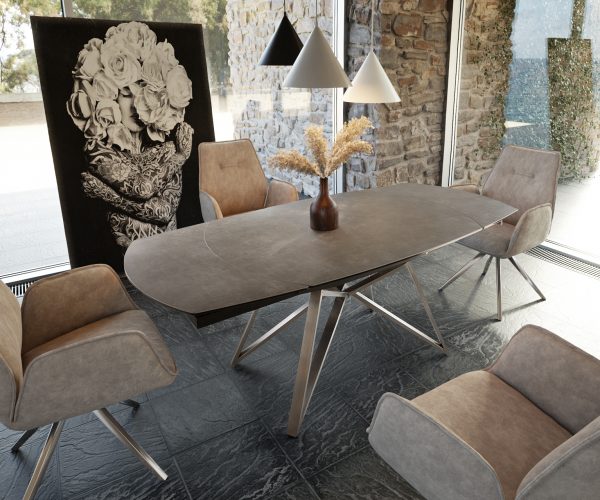 Jídelní stůl Carlow 130/200x90 cm keramická hnědá nerezová ocel rozkládací