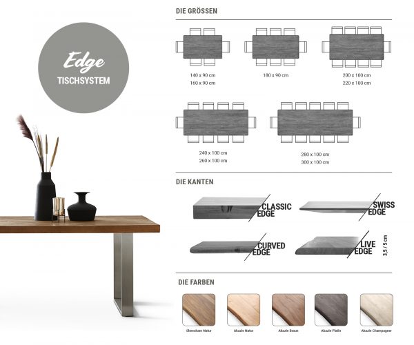 Jídelní stůl Edge 200x100 akácie přírodní nerezová ocel úzká švýcarská hrana - Image 7