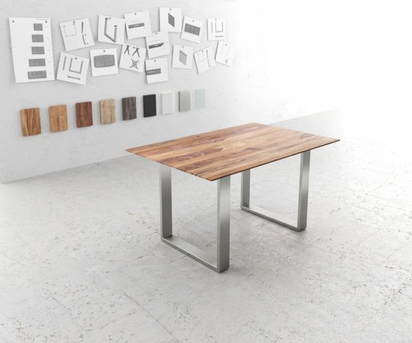 Jídelní stůl Edge 140x90 sheesham přírodní nerezová ocel úzká švýcarská hrana