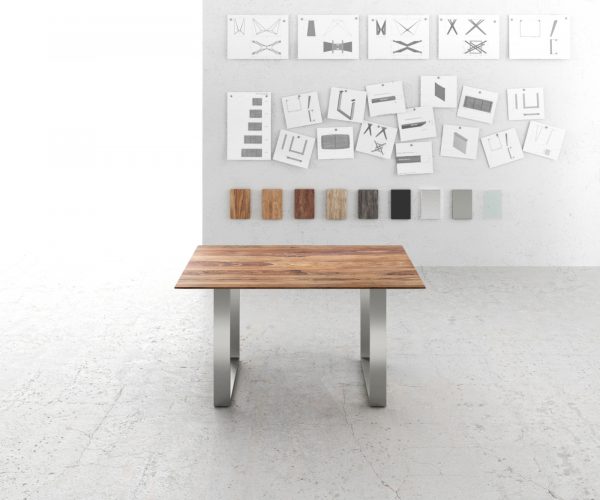 Jídelní stůl Edge 140x90 sheesham přírodní nerezová ocel úzká švýcarská hrana - Image 2