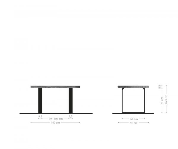 Jídelní stůl Edge 140x90 sheesham přírodní nerezová ocel úzká švýcarská hrana - Image 6
