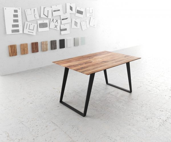 Hrana jídelního stolu 140x90 Sheesham Nature Metal Šikmá švýcarská hrana