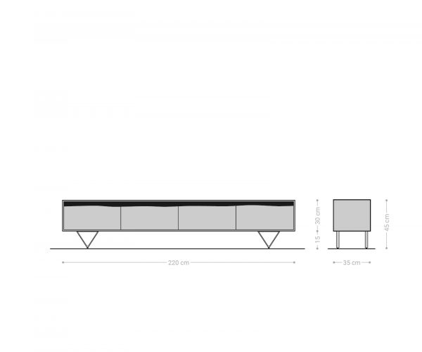 TV stolek Stonegrace 220x35 cm akácie přírodní 4 dvířka nepravidelná hrana - Image 5