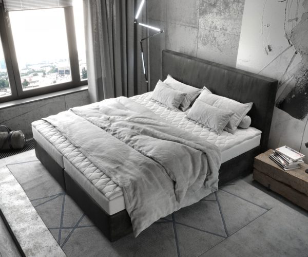 Boxspring postel Dream-Well 180x200 cm mikrovlákno antracitová vintage s matrací a topperem - Image 4