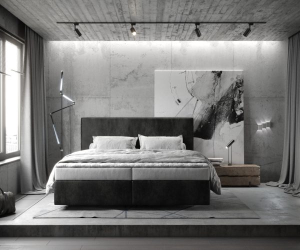 Boxspring postel Dream-Well 180x200 cm mikrovlákno antracitová vintage s matrací a topperem - Image 2