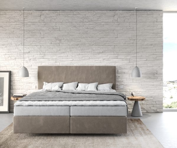 Boxspring postel Dream-Well 180x200 cm mikrovlákno béžová s matrací a topperem - Image 2