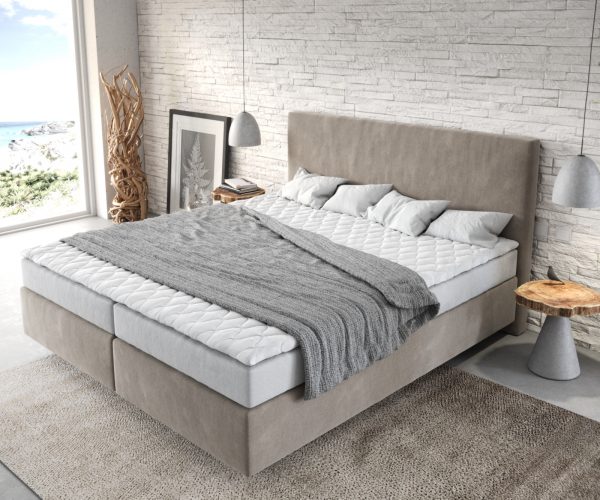 Boxspring postel Dream-Well 180x200 cm mikrovlákno béžová s matrací a topperem - Image 4