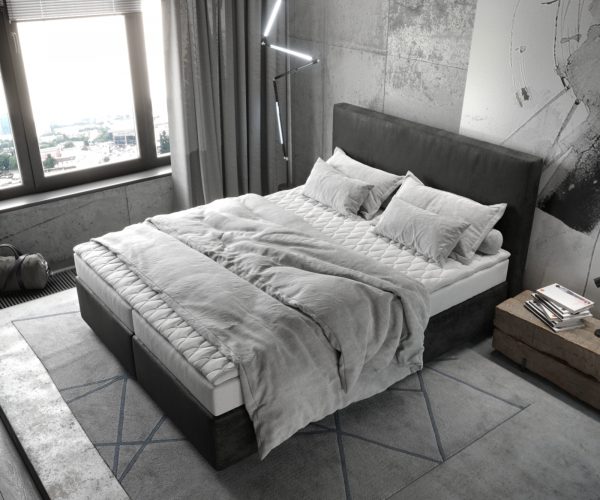 Boxspring postel Dream-Well 160x200 cm mikrovlákno antracitová vintage s matrací a topperem - Image 4