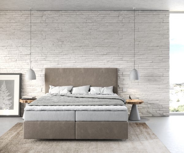 Boxspring postel Dream-Well 160x200 cm mikrovlákno béžová s matrací a topperem - Image 2