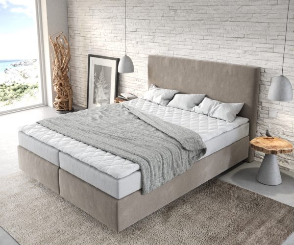 Boxspring postel Dream-Well 160x200 cm mikrovlákno béžová s matrací a topperem - Image 4