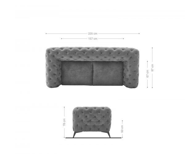 Pohovka Corleone 225x97 cm šedá samet - Image 7