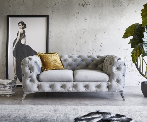 Pohovka Corleone dvoumístná pohovka 185x97 cm, šedá samet chrom