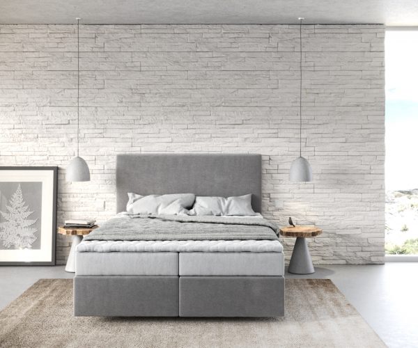 Boxspring postel Dream-Well 140x200 cm mikrovlákno šedá s matrací a topperem - Image 2