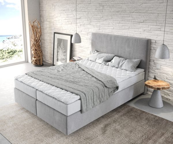 Boxspring postel Dream-Well 140x200 cm mikrovlákno šedá s matrací a topperem - Image 4
