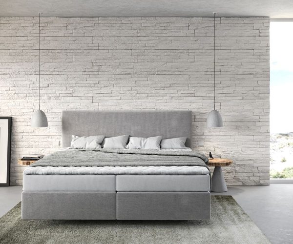 Boxspring postel Dream-Well 180x200 cm mikrovlákno šedá s matrací a topperem - Image 2