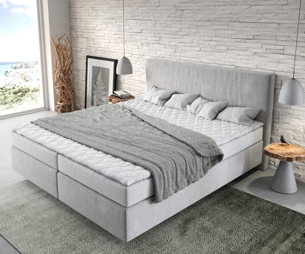 Boxspring postel Dream-Well 180x200 cm mikrovlákno šedá s matrací a topperem - Image 4