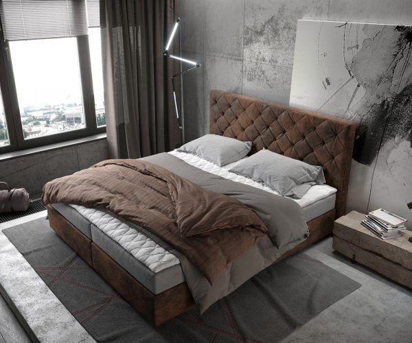 Boxspring postel Dream-Great 180x200 cm hnědá vintage s matrací a topperem - Image 4