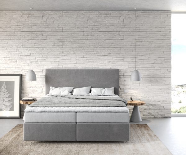 Boxspring postel Dream-Well 160x200 cm mikrovlákno šedá s matrací a topperem - Image 2