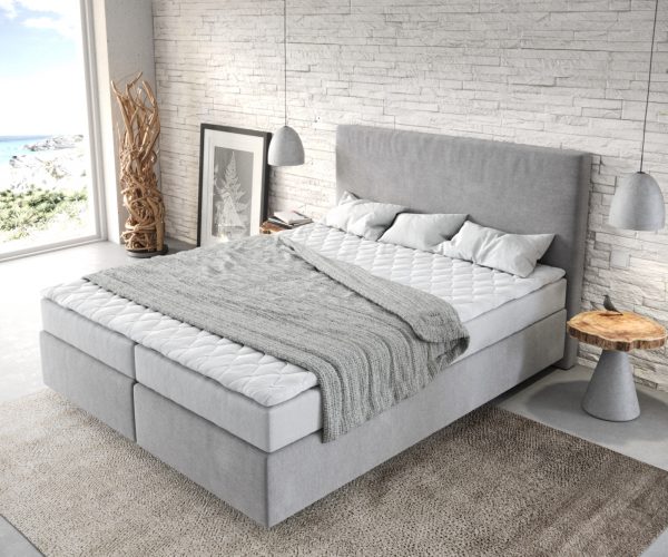 Boxspring postel Dream-Well 160x200 cm mikrovlákno šedá s matrací a topperem - Image 4