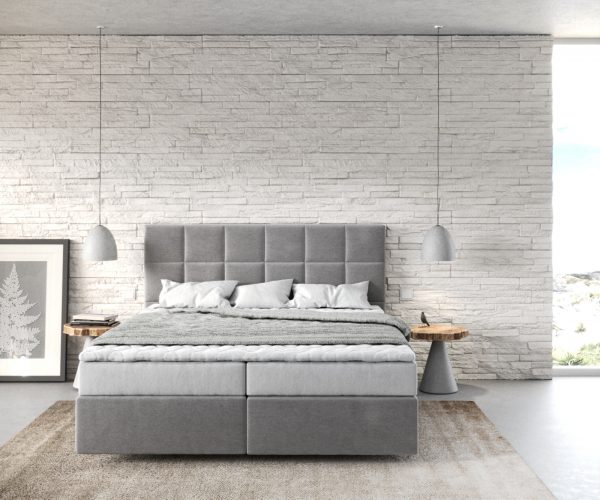 Boxspring postel Dream-Fine 160x200 cm mikrovlákno šedá s matrací a topperem - Image 2