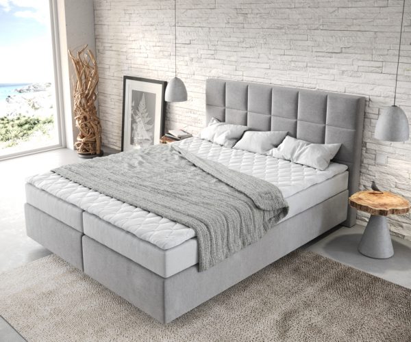 Boxspring postel Dream-Fine 160x200 cm mikrovlákno šedá s matrací a topperem - Image 4