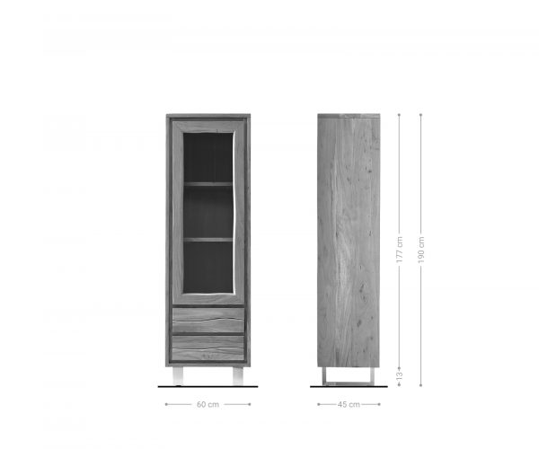 Vitrína Live Edge 60x190 cm přírodní akácie rovná hrana 1 dvířka 2 zásuvky masiv - Image 8