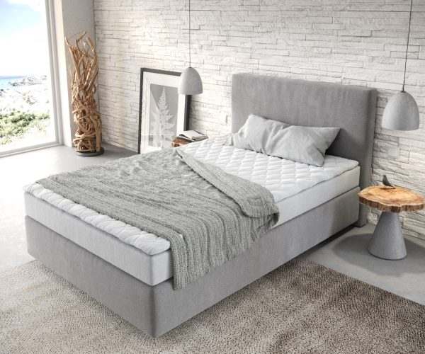Boxspring postel Dream-Well 120x200 cm mikrovlákno šedá s matrací a topperem - Image 4