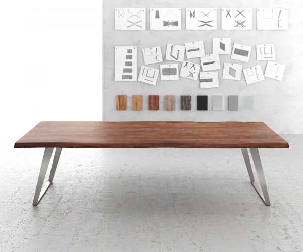 Jídelní stůl Edge 300x100cm XL akácie hnědá nerezová ocel stříbrná šikmá - Image 2