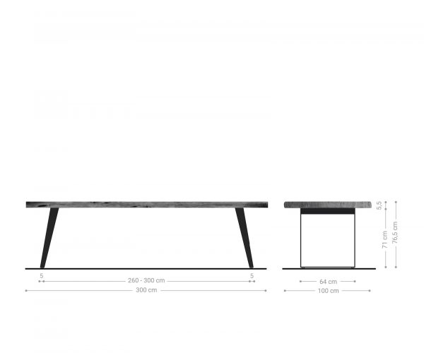 Jídelní stůl Edge 300x100cm XL akácie hnědá nerezová ocel stříbrná šikmá - Image 6