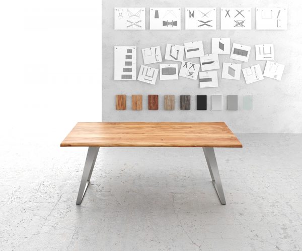 Jídelní stůl Edge 200x100cm akácie přírodní nerezová ocel stříbrná šikmá - Image 2