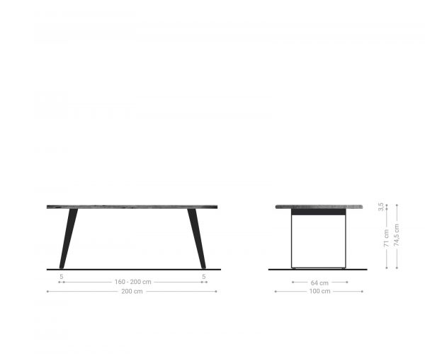 Jídelní stůl Edge 200x100cm akácie přírodní nerezová ocel stříbrná šikmá - Image 6