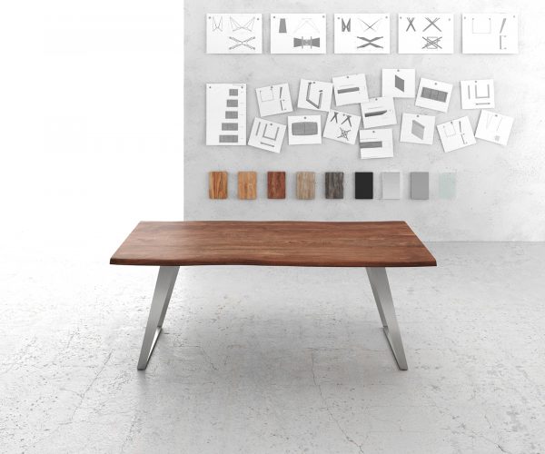 Jídelní stůl Edge 200x100cm akácie hnědá nerezová ocel stříbrná šikmá - Image 2